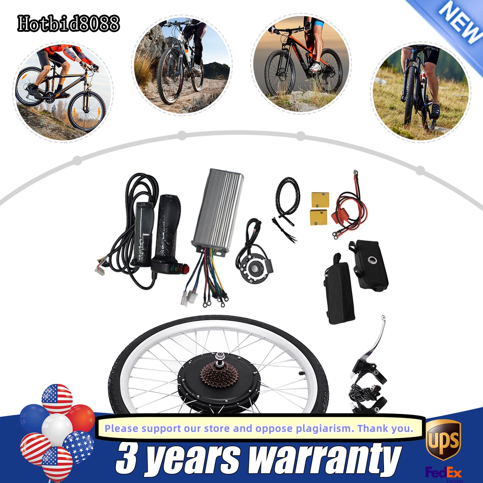 26″ 48V Electric Bicycle Rear Wheel Ebike Hub Motor Conversion Kit 1000W