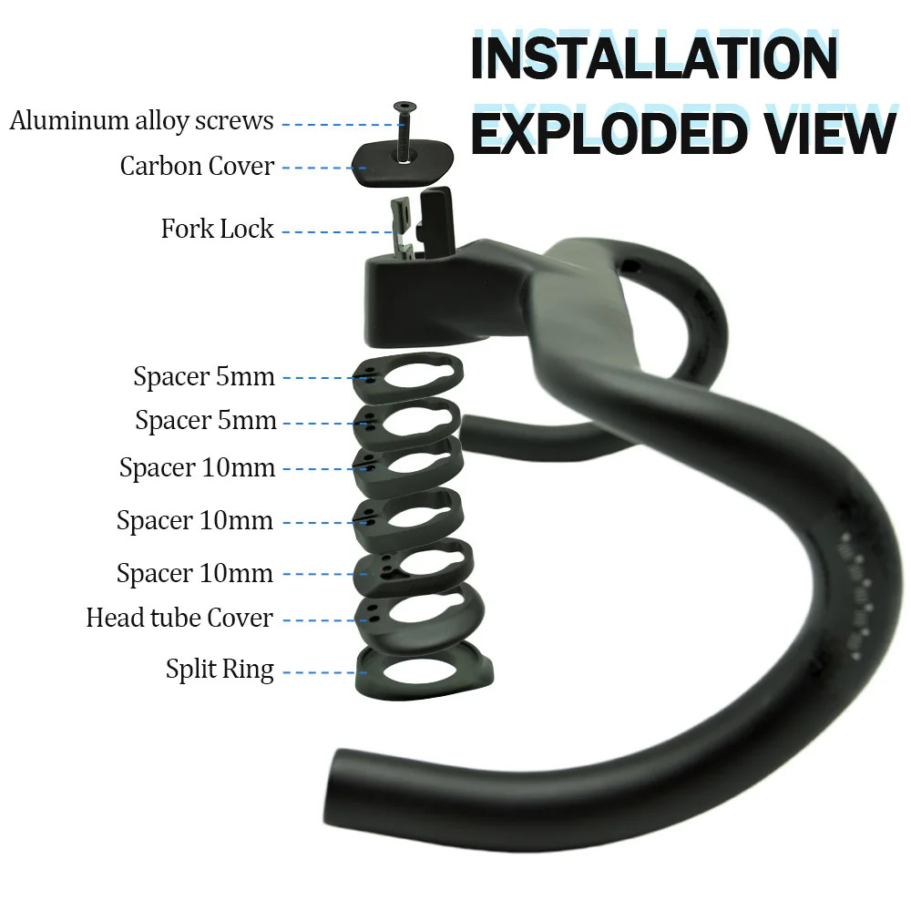 Carbon Fiber Integrated Road Bicycle Handlebars 370-430mm Internal Routing
