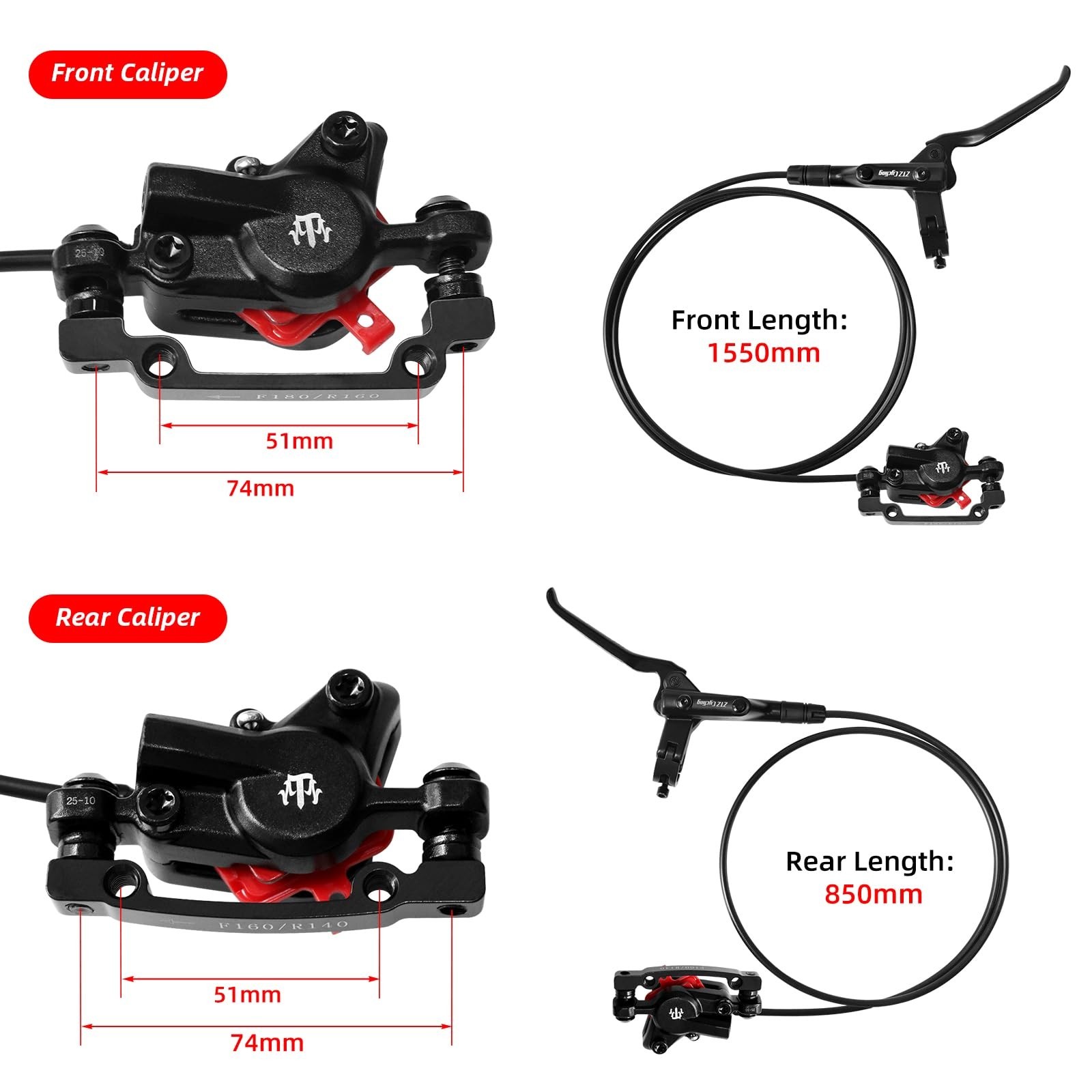 ZTZ MTB Hydraulic Disc Brake Set, Dual Piston Hydraulic Brake Kit with 160mm …
