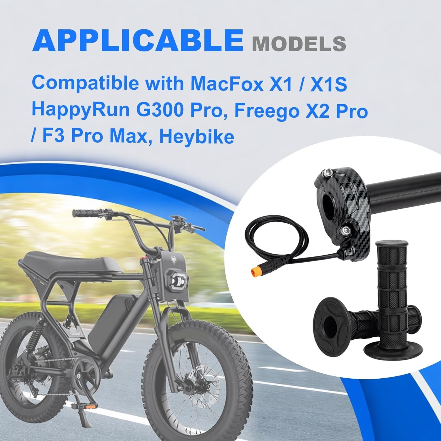 Ebike Full Twist Throttle for Macfox, 3 Pin Surron Style Throttle Grip Kit 12V-7