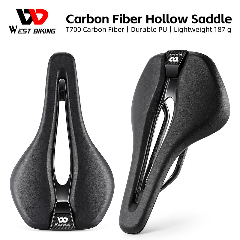 WEST BIKING PU Leather Carbon Fiber Bike Saddle T700 Hollow Bicycle Saddle