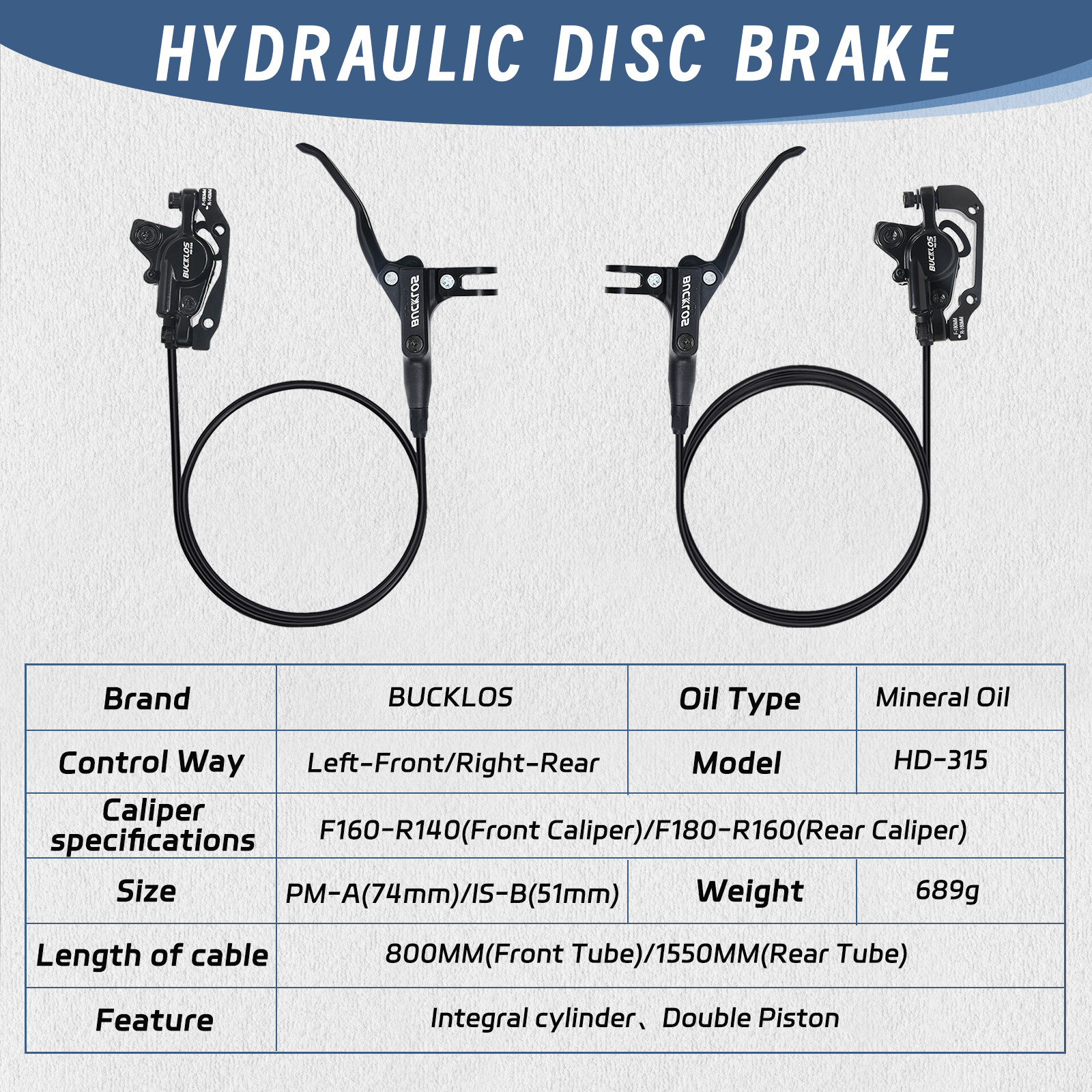 MTB Bicycle Disc Brake Hydraulic Left Front&Right Rear Caliper Lever 160mm Rotor