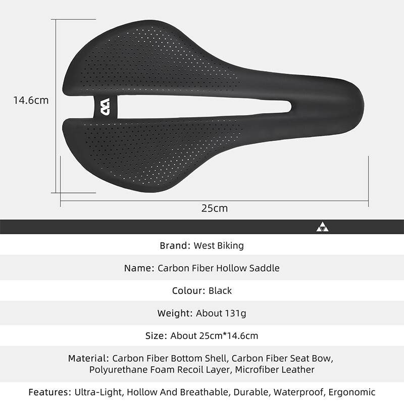 WEST BIKING Carbon Fiber Bicycle Saddle Hollow Short Nose Road Bike Seat Saddle