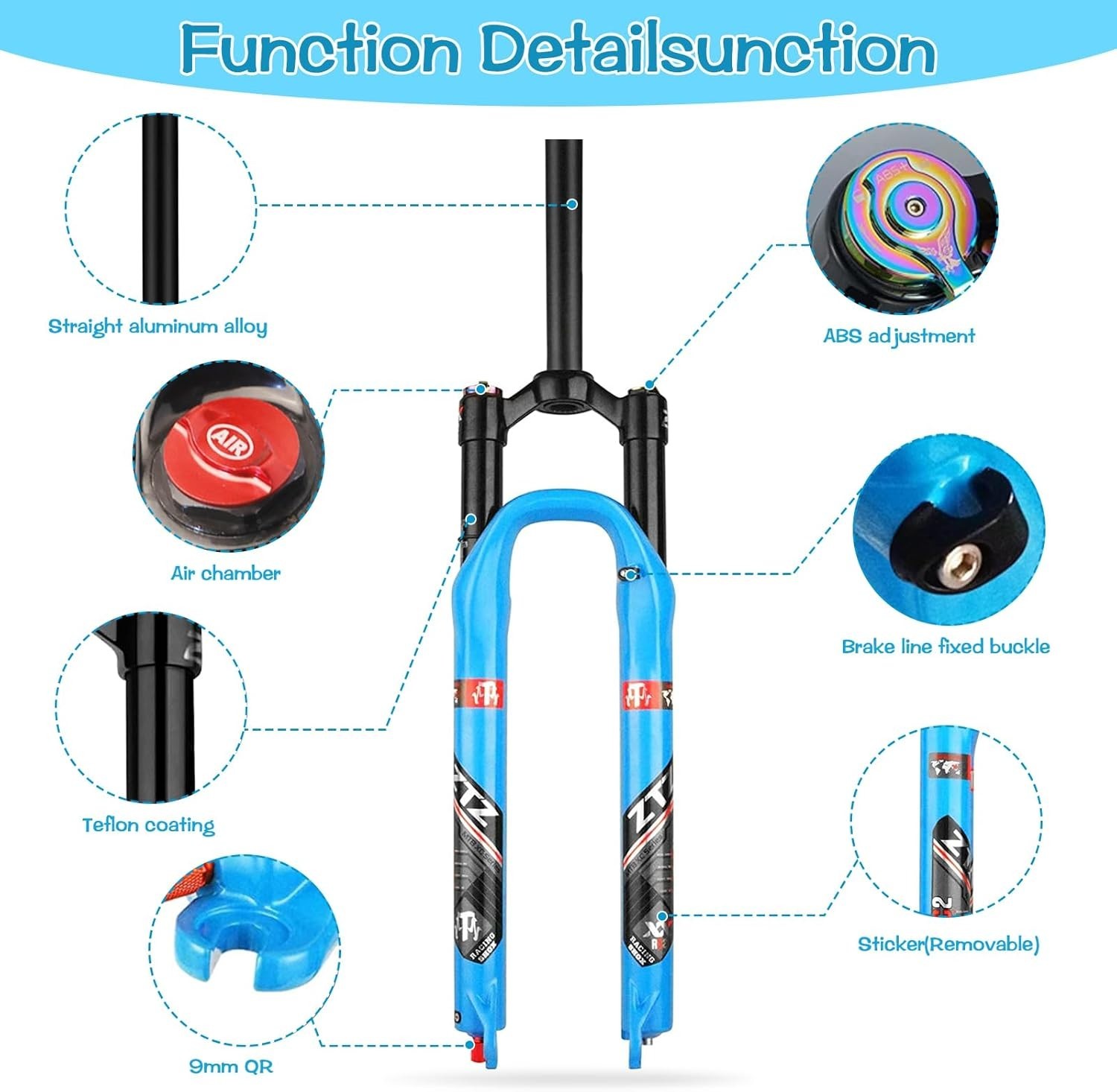 ZTZ MTB Air Suspension Fork Fit for 26/27.5/29 inch Mountain Bike, QR 9mm, XC/AM