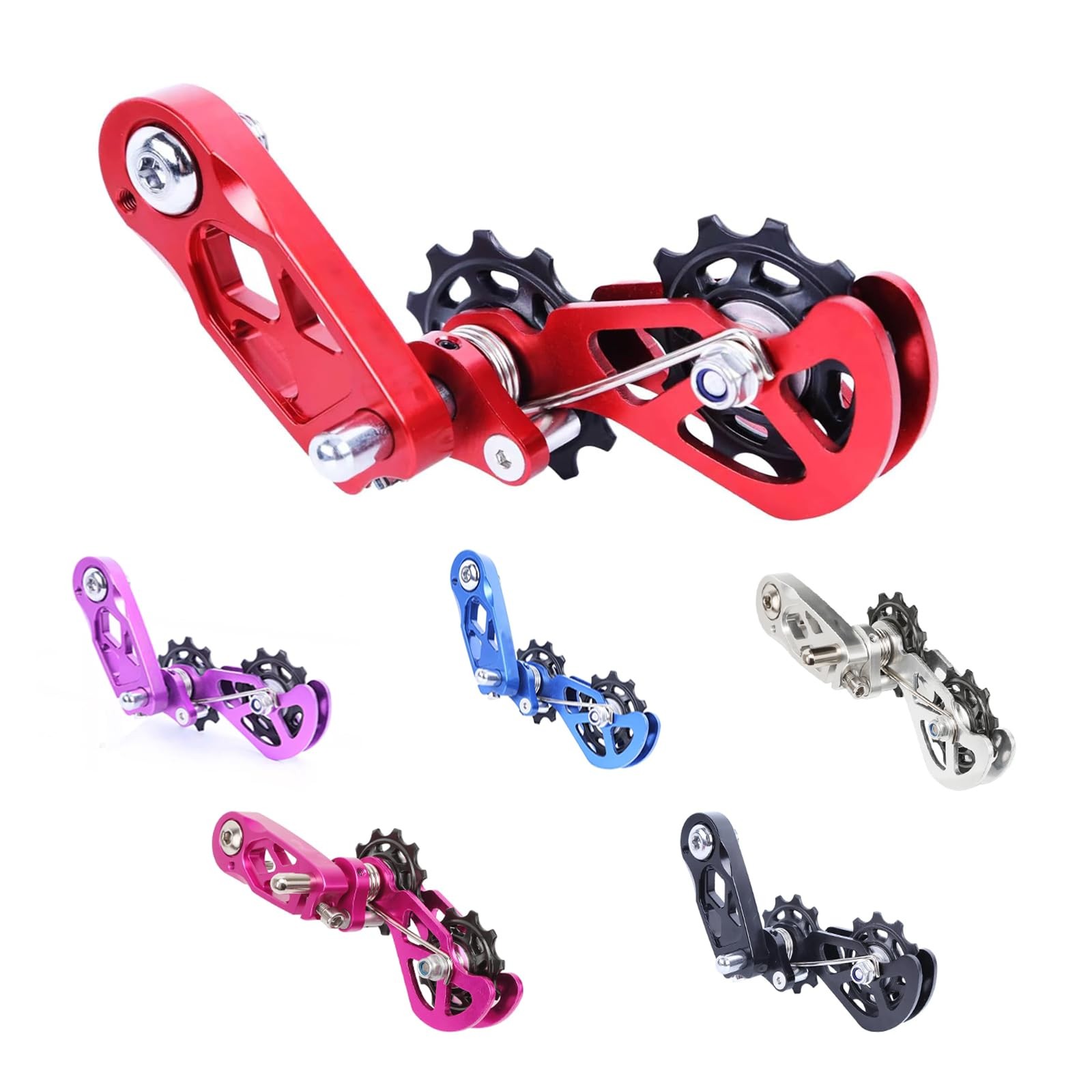 Single Speed Chain Tensioner, CNC Aluminum Double Spring One Size, Silver