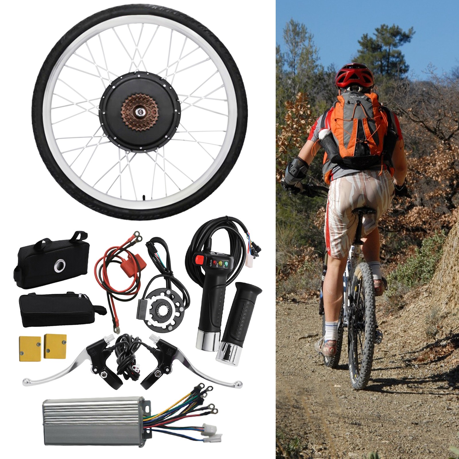 48V 1000W Brushless Rear Wheel E-Bike Conversion Kit 28-inch PAS Throttle
