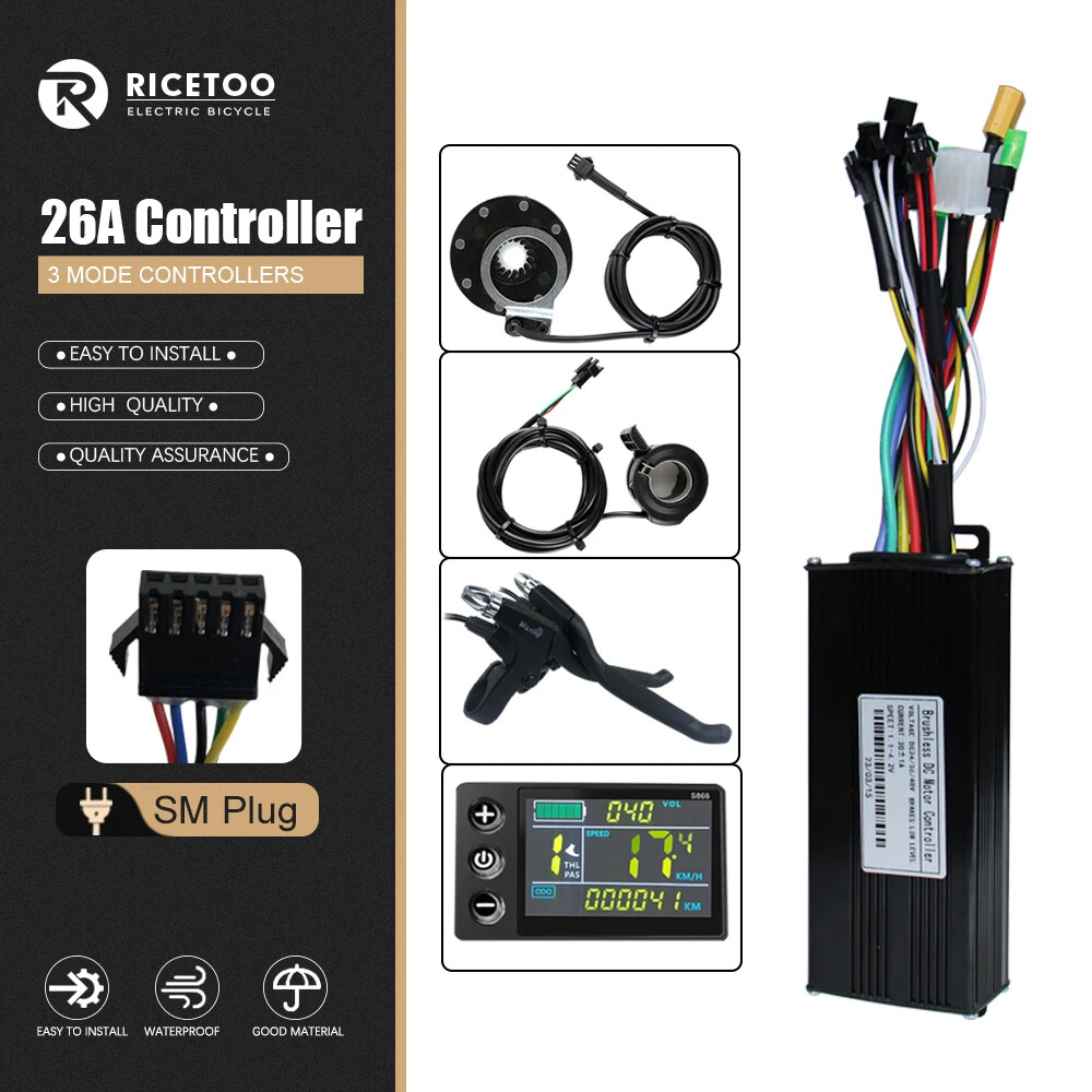 3-mode Sine Wave E-bike Brushless Controller 36V 48V 17A/26A/30A/40A 250W-2000W