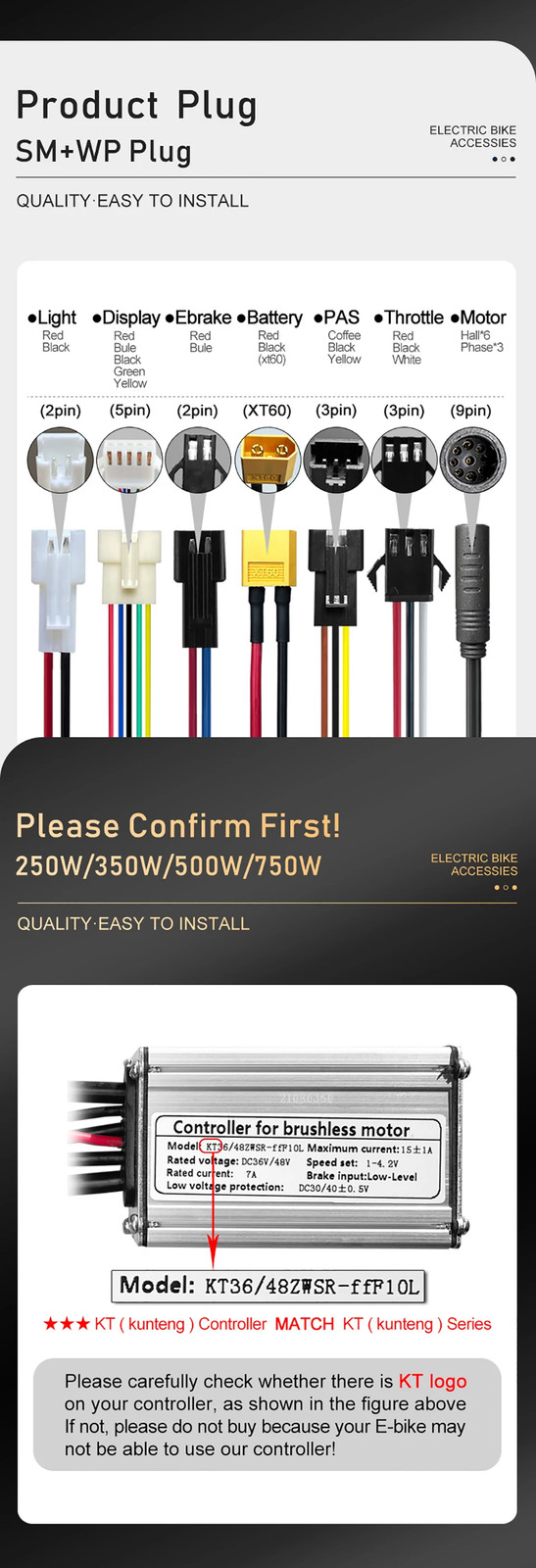 Electric Bike Controller 15A 17A 22A 25A 30A 35A 50A Square Sine Wave Controller