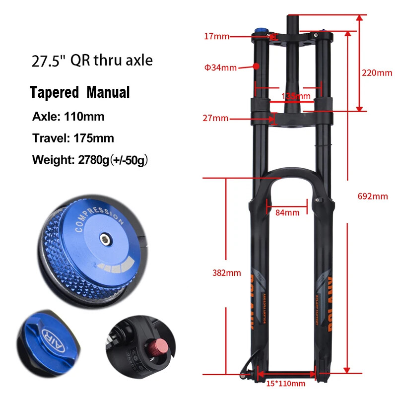 MTB XC DH Mountain Bike Thru Axle Boost Suspension Fork 110*15MM 175MM Travel