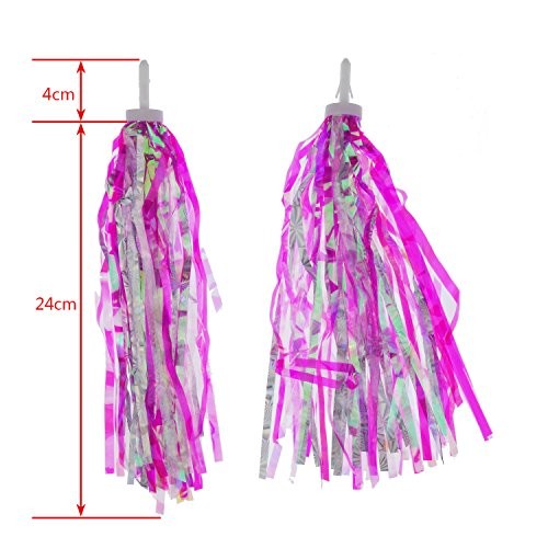 2 Pairs Bicycle Tassel Ribbon Bike Handlebar Blue silver and Hot pink silver