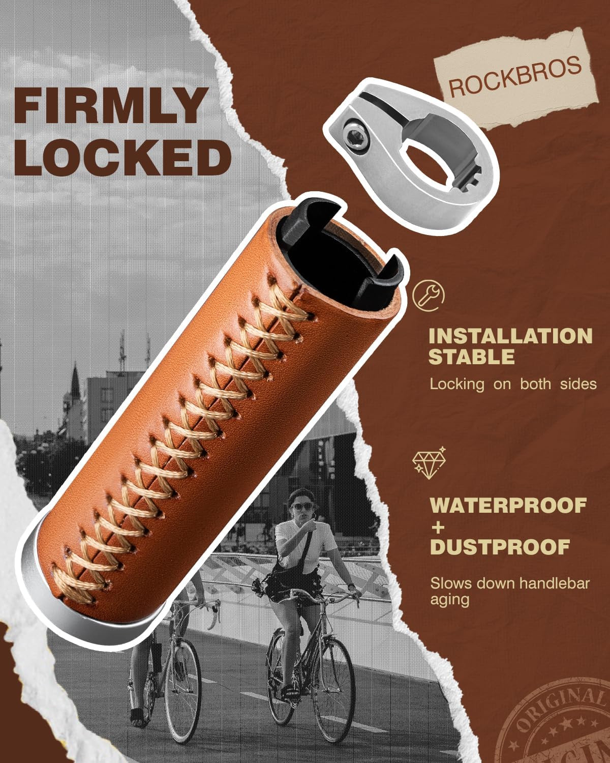 Leather Bike Handlebar Grips for 22.2mm Vintage Mountain Bike Folding Bicycle fo