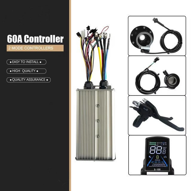 E-Bike 48V-72V 1000W-3000W 60A Dual Mode Sine Wave Controller w/ Display SM Plug