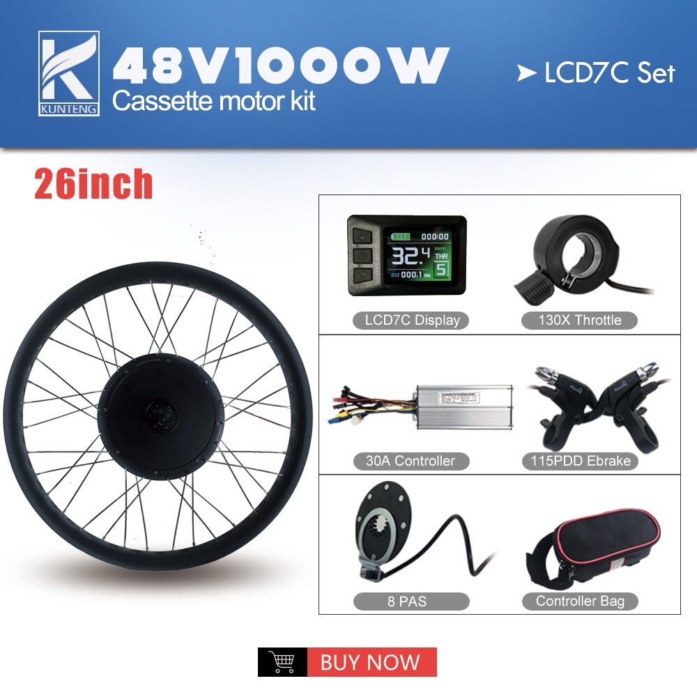 Ebike Conversion Kit Fat Tire 20 26 Inch 48V 1000W Rear Cassette Wheel Hub Motor