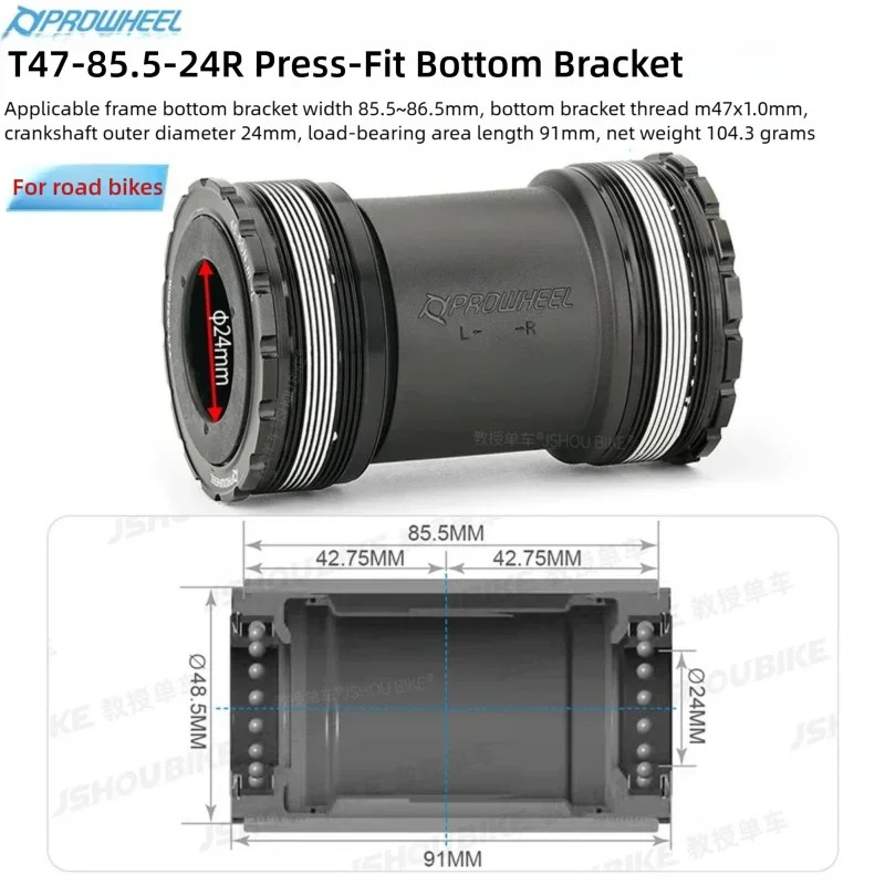 PROWHEEL T47 Thread Bottom Bracket 24mm Shaft BB for MTB Road Bike 68 73 85.5mm