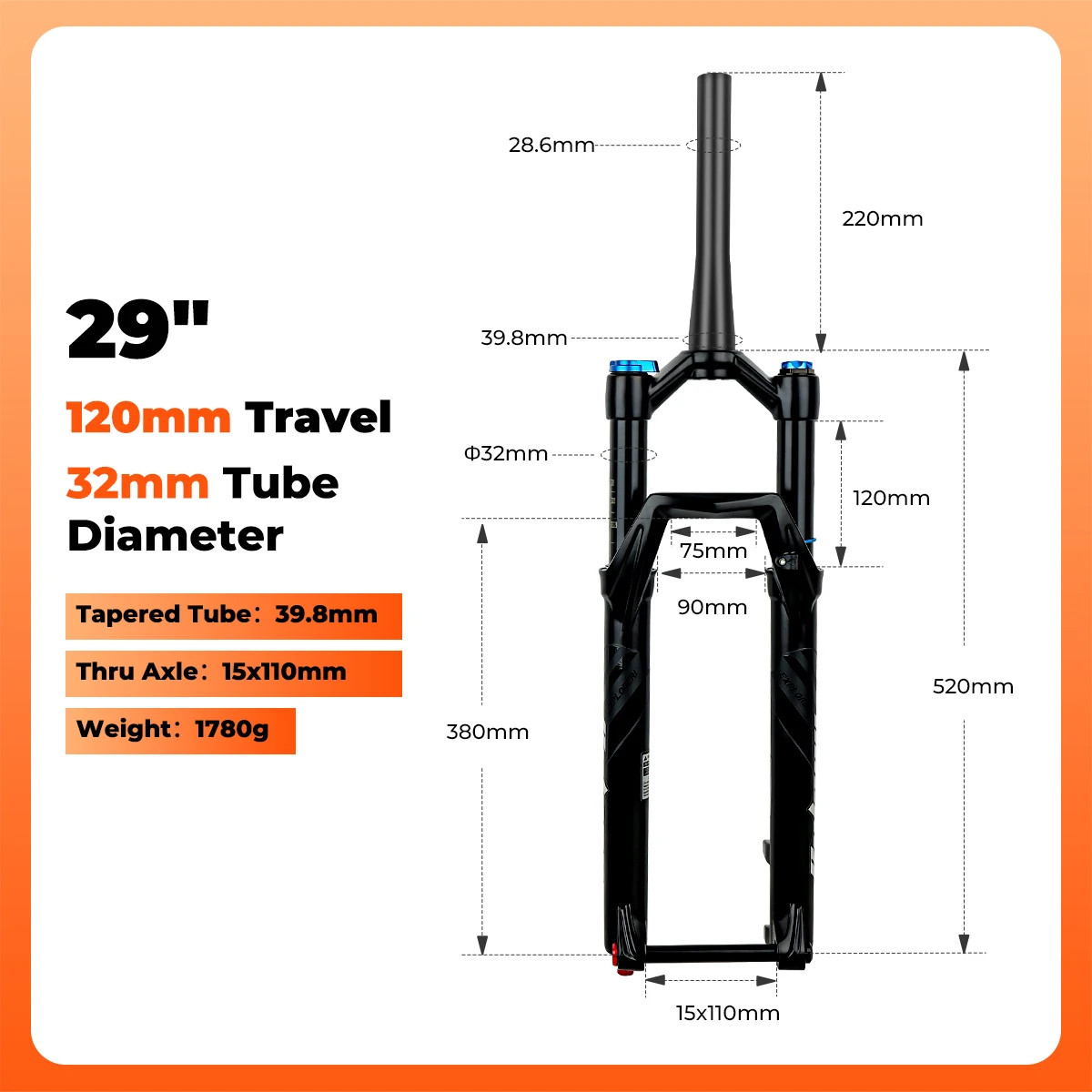 MTB Suspension Air Oil Fork BOOST Thru Axle Front Fork 120mm Travel 27.5/29inch