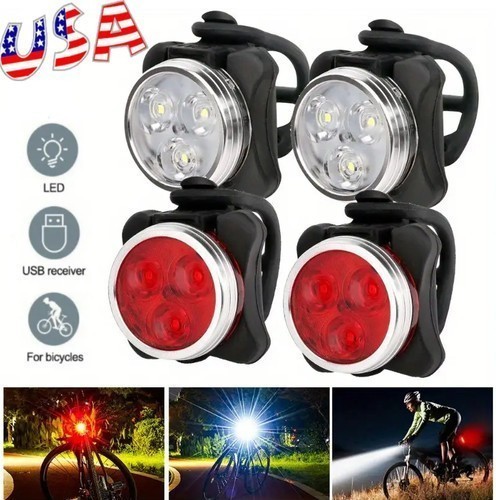 4PCS USB Rechargeable LED MTB Bicycle Light Racing Bike Front Headlight RearLamp