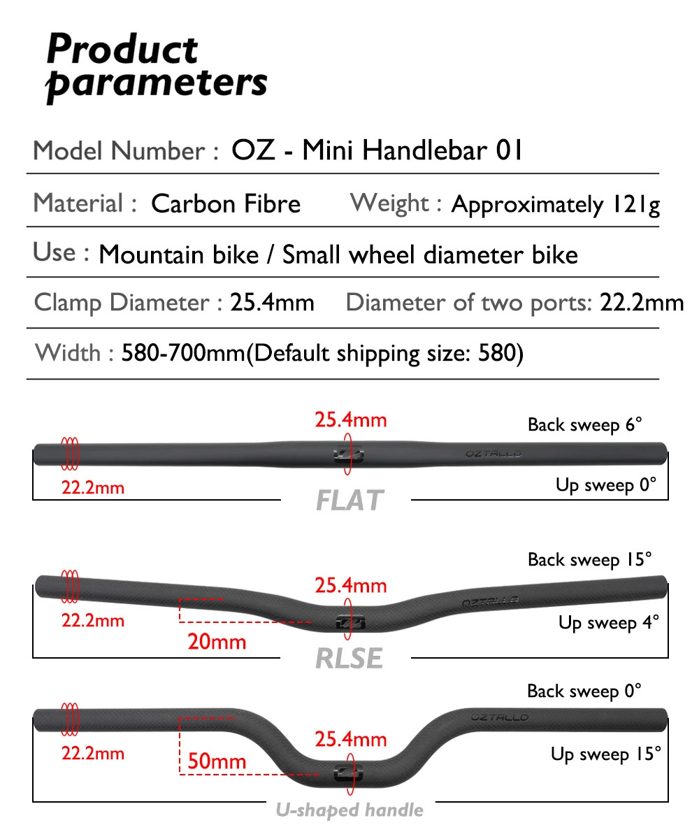 Carbon Fiber Mountain Bike Handlebars 25.4mm Clamp Diameter Flat Riser Bar