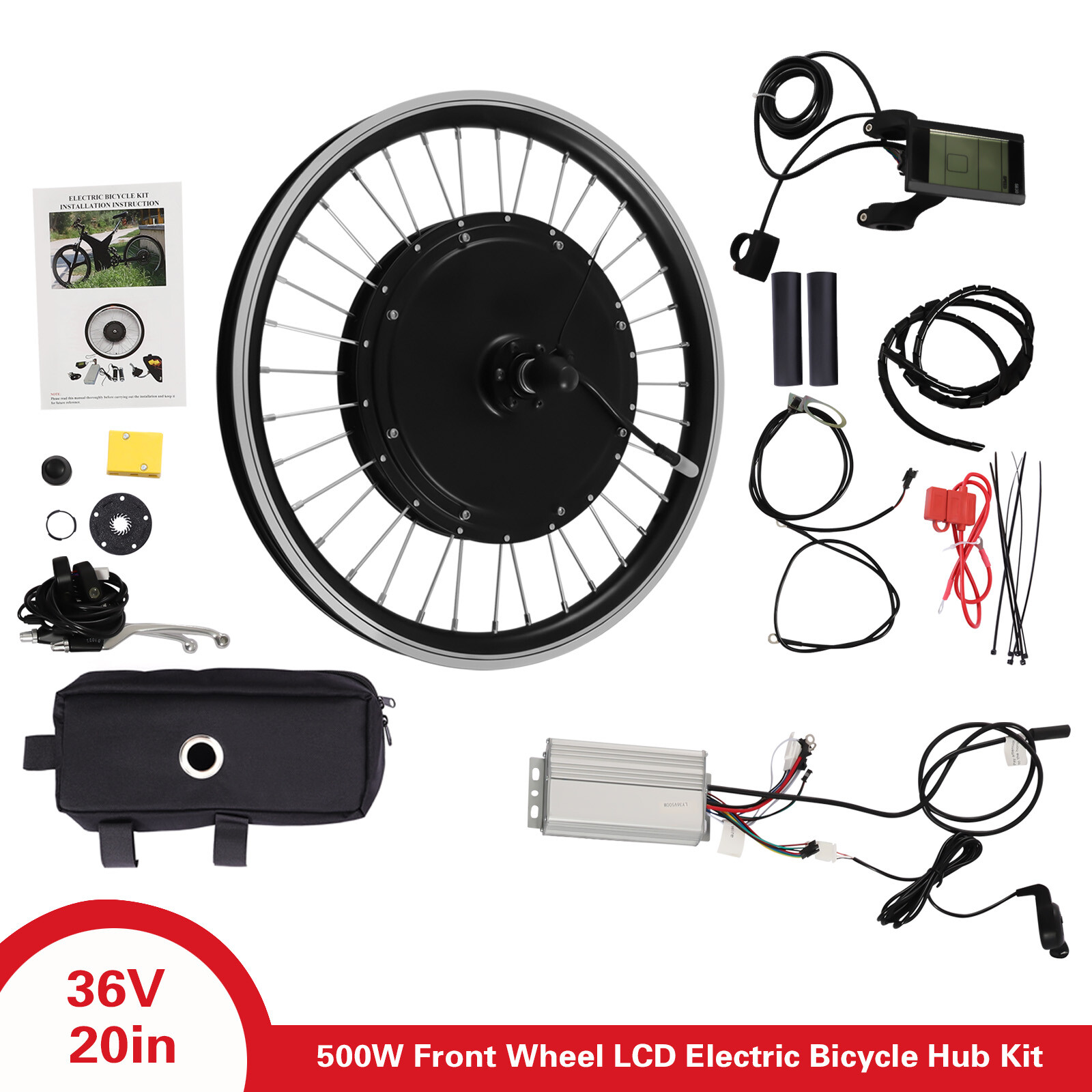 20 Inch Electric Bicycle Front Wheel Hub Motor E-bike Conversion Kit 500W 340RPM