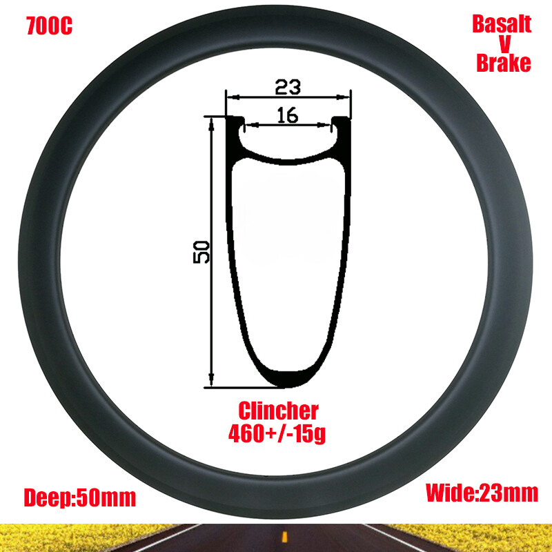 700C Road bike Carbon Rim 50mm Deep 23mm Wide Disc or Basalt V Brake Clincher
