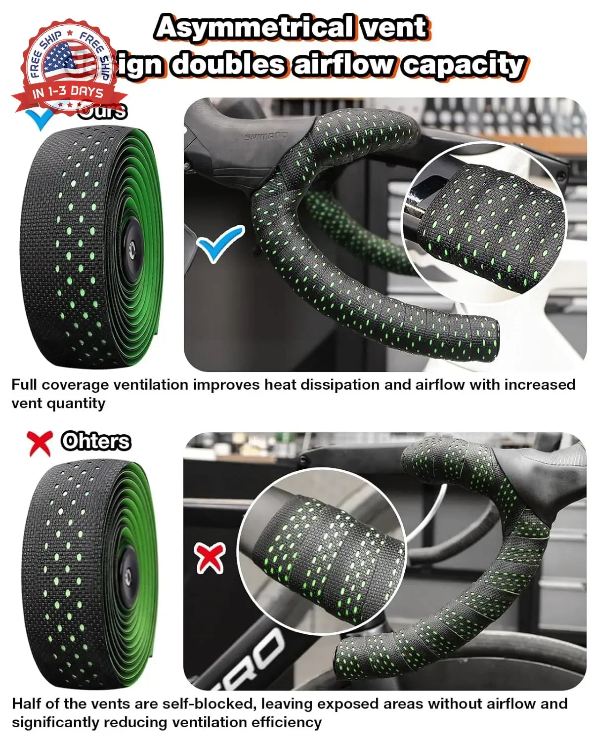 Bike Handlebar Tape for Road Bike, EVA Bicycle Handlebar Tape with Silicone Surf