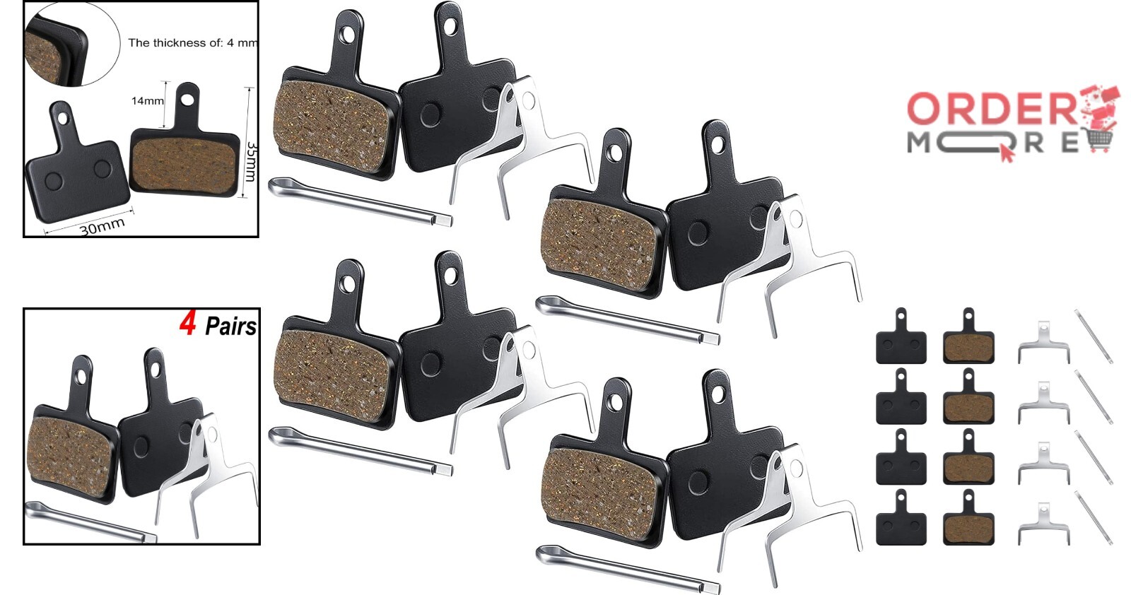 Mountain Bike Brake Pads – 8 Resin Pads for Shimano Tektro Disc Brakes