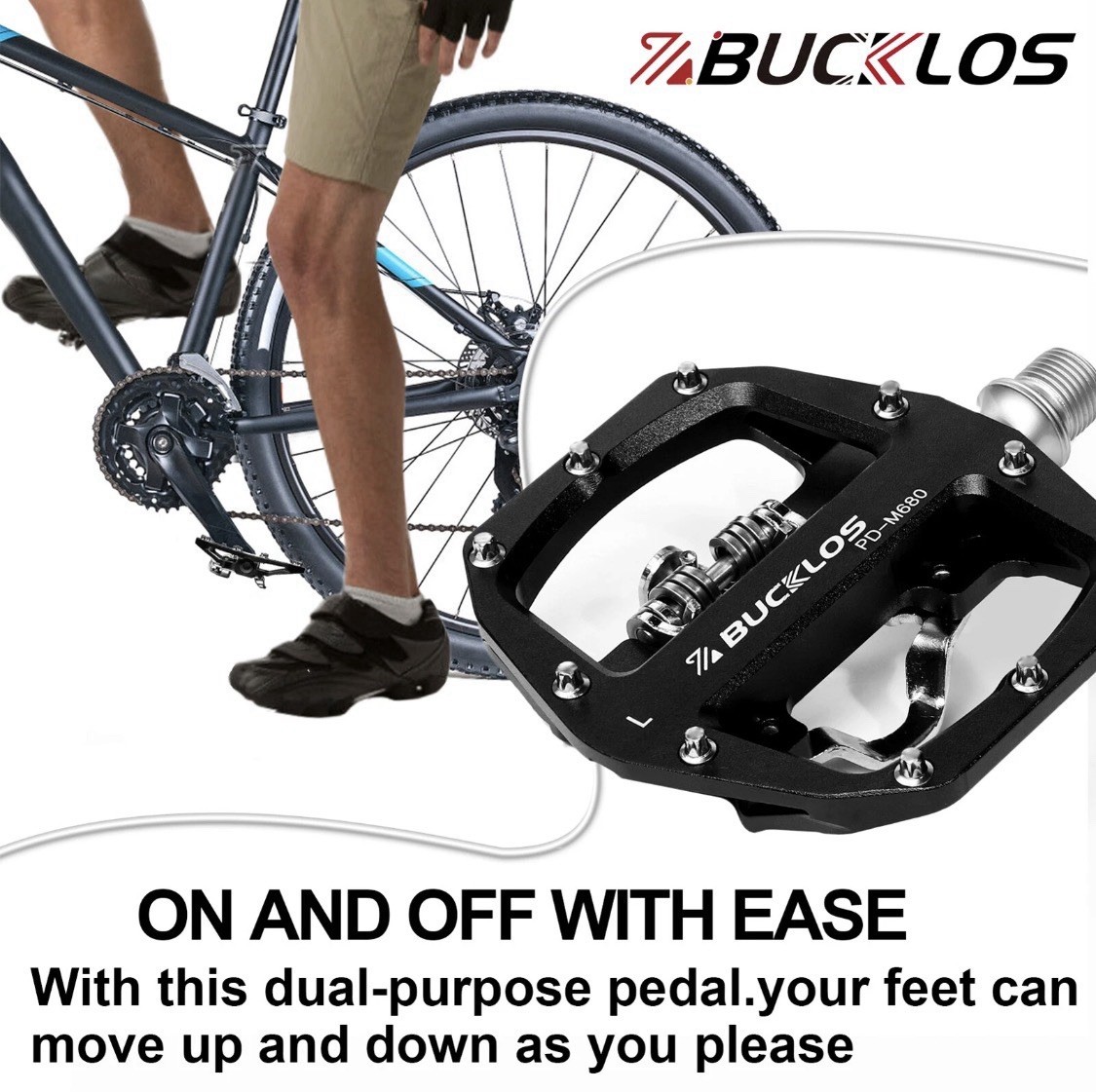 BUCKLOS Dual Function Bike Pedals SPD Clipless Flat Platform Black Aluminum M680
