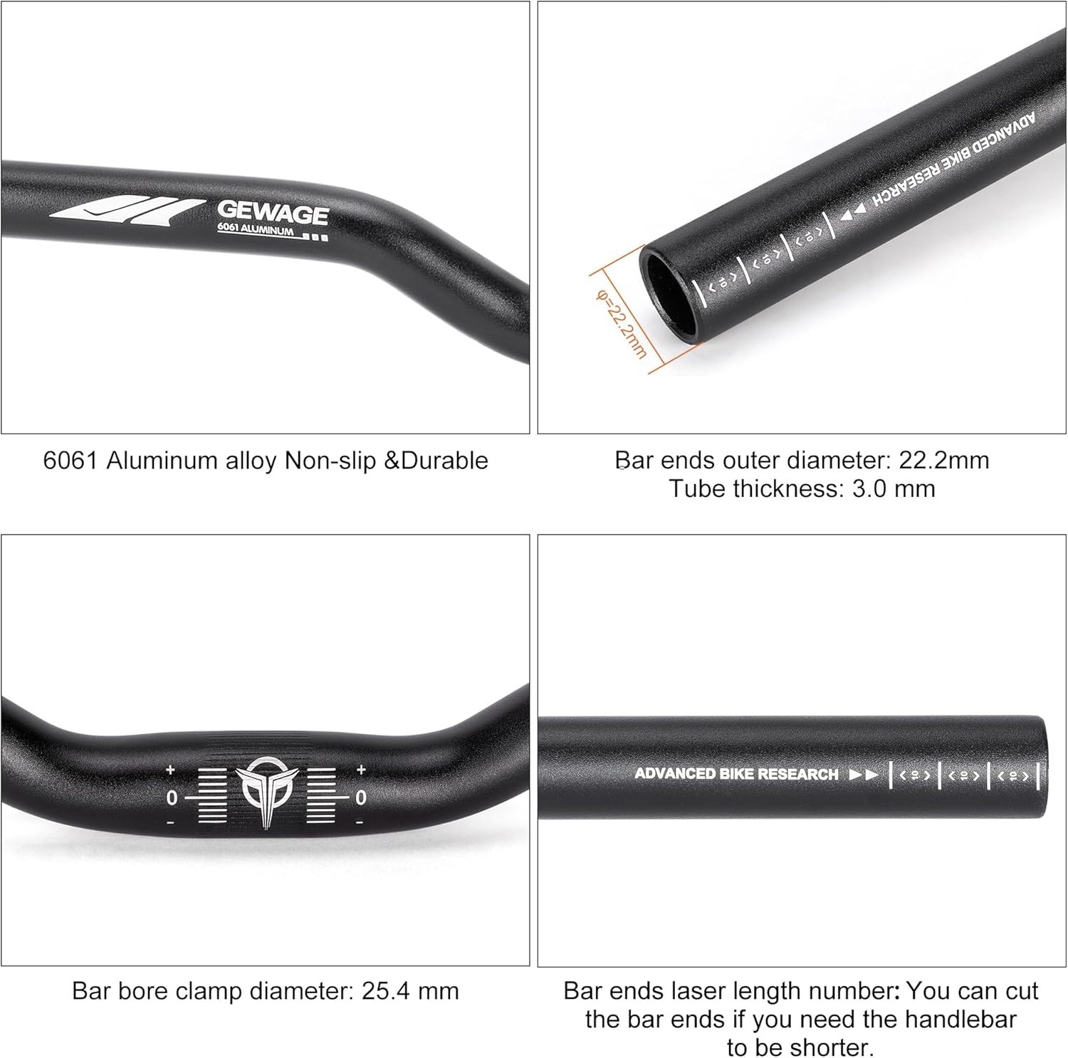 25.4 Bike Handlebar – 30mm, 55mm, 70mm, 90mm,120mm Riser Handlebar – 620mm Al…