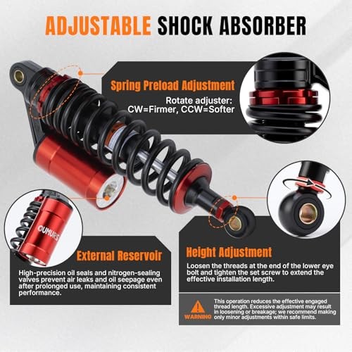Adjustable 12.5″ 320mm Motorcycle Air Shock Absorbers, Aluminum CNC Rear