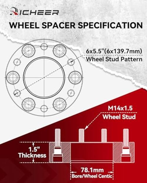 1.5″ 6×5.5 Hub Spacer for Sierra Silverado – 1.5″ Thickness