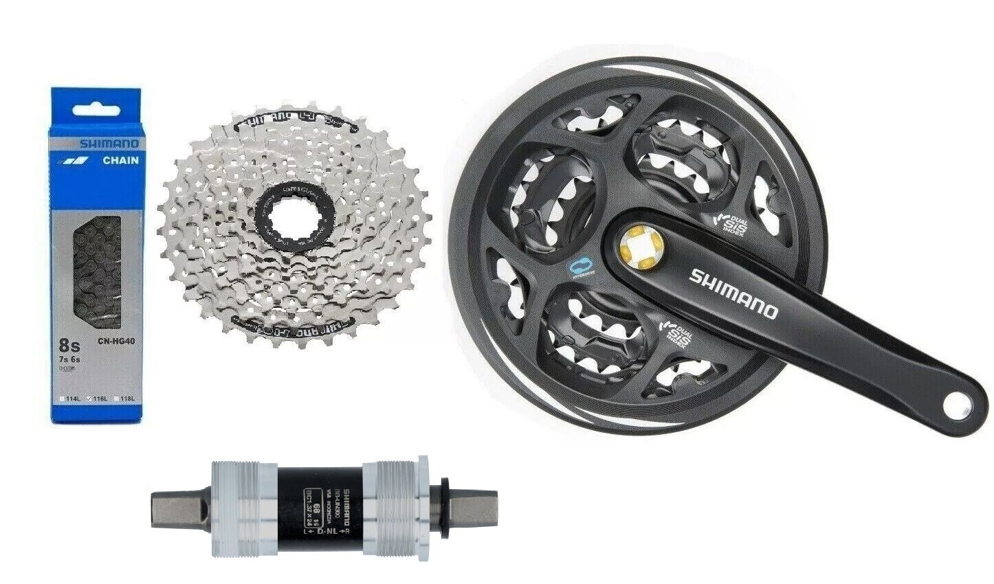 Shimano 8 Speed Wear Set Crank FC-M311 42Z + Chain + Cassette HG41 + Bottom Bracket