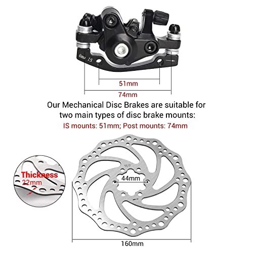 MTB Bike Cable Disc Brake Caliper Set with 160mm 6-Bolt Rotors