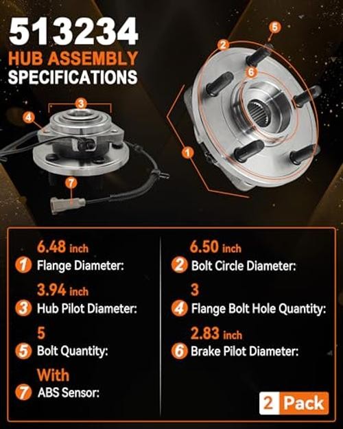 2Pcs Front Wheel Bearing Hub Assembly Compatible with for 513234 Wheel bearing