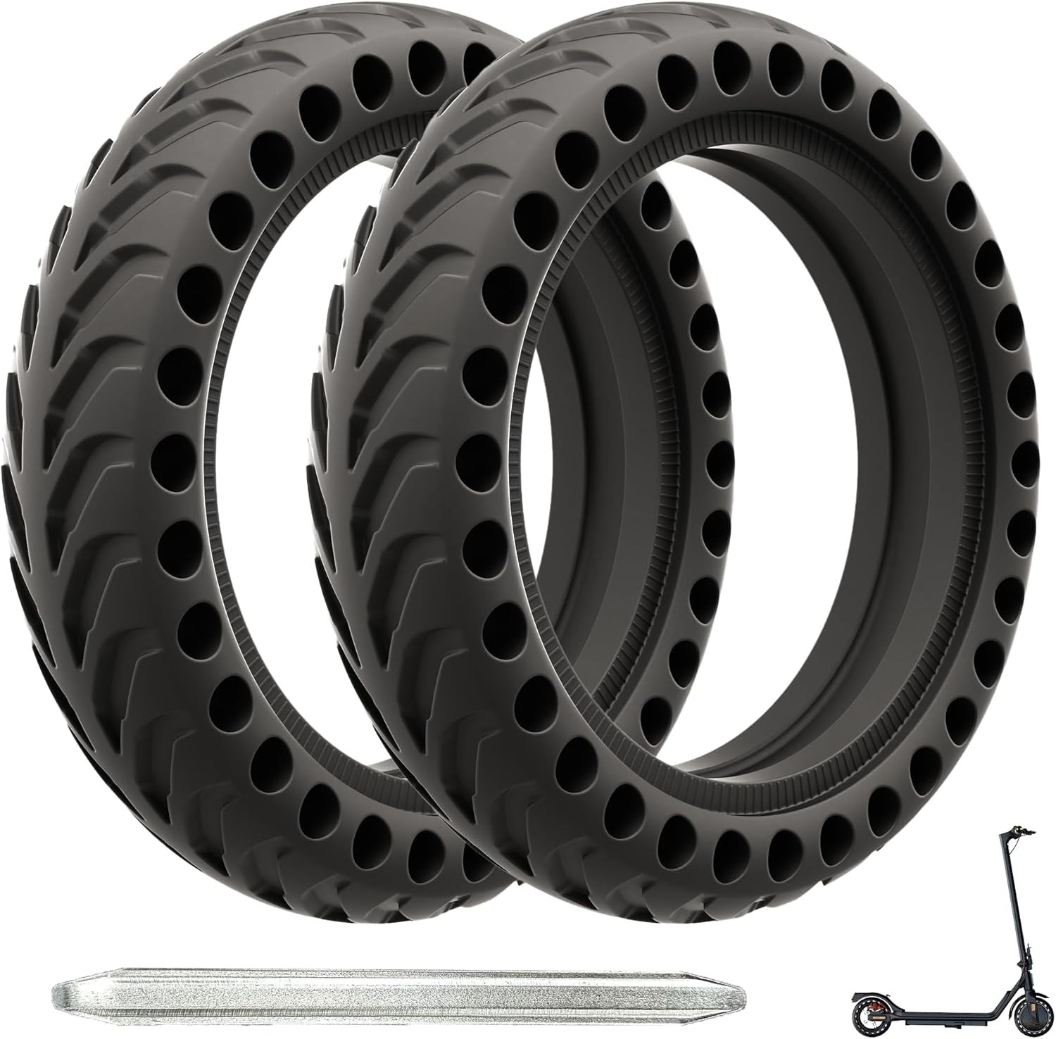 Solid Electric Scooter Tire, Honeycomb Shock-Absorbing Replacement 2PS 8.5″