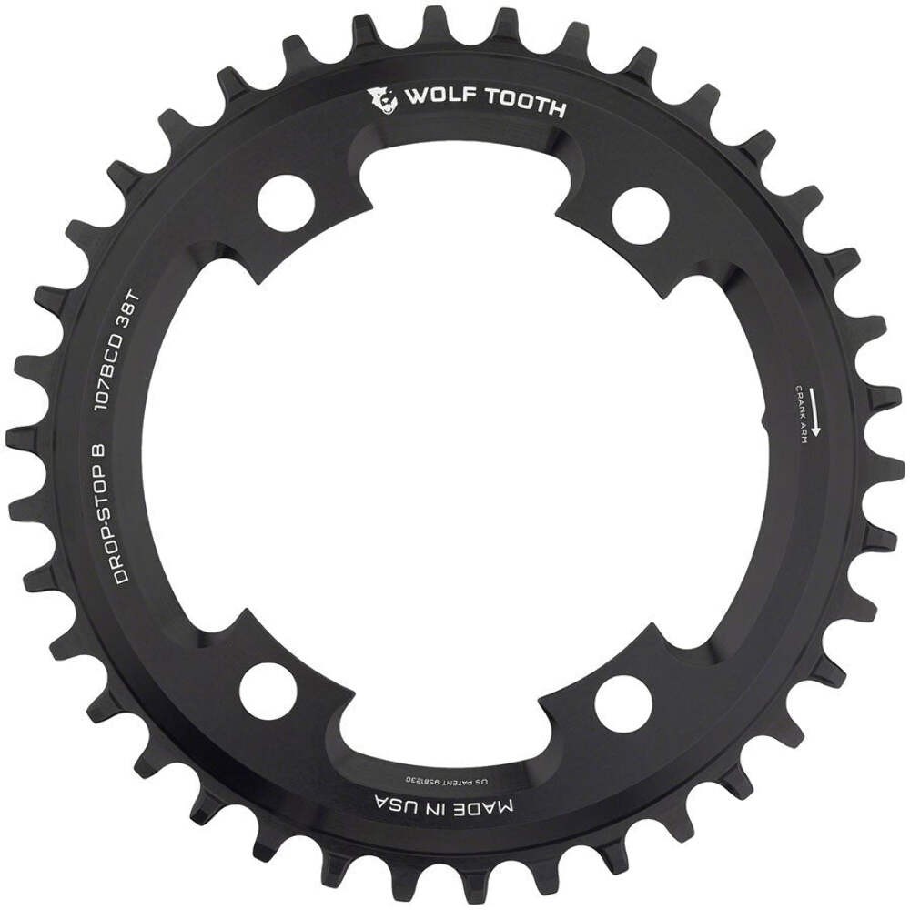 Wolf Tooth 107 BCD Chainring – 38t Compatible SRAM 107 BCD Drop-Stop B 4-Bolt BL