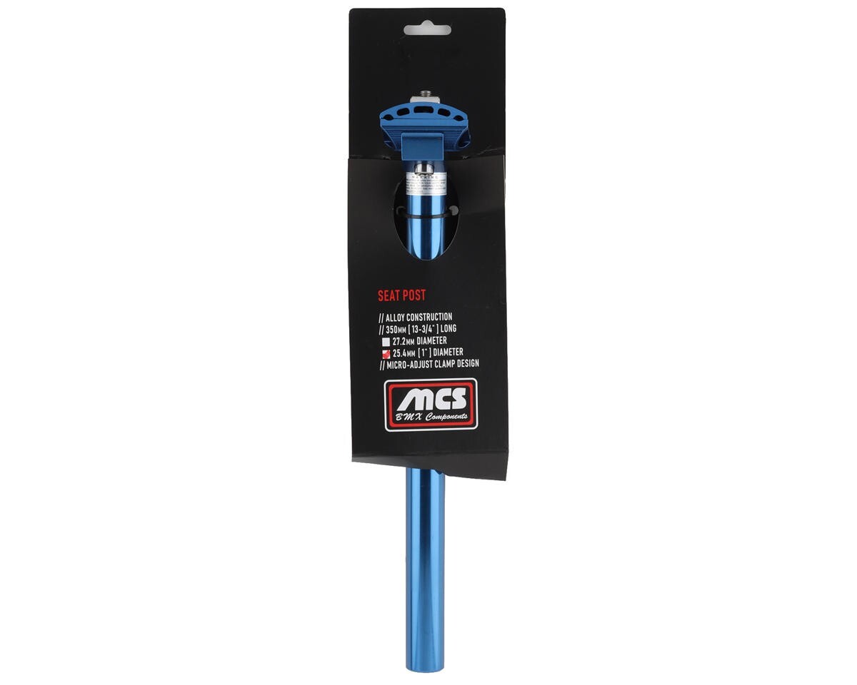 MCS ALLOY MICRO-ADJUST 25.4mm x 350mm SMOOTH SEATPOST BLUE