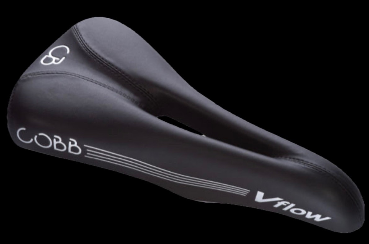 COBB V-FLOW Bicycle Saddle, Hollow Chro-Moly Seat Rail, All Black Lettering-NEW!