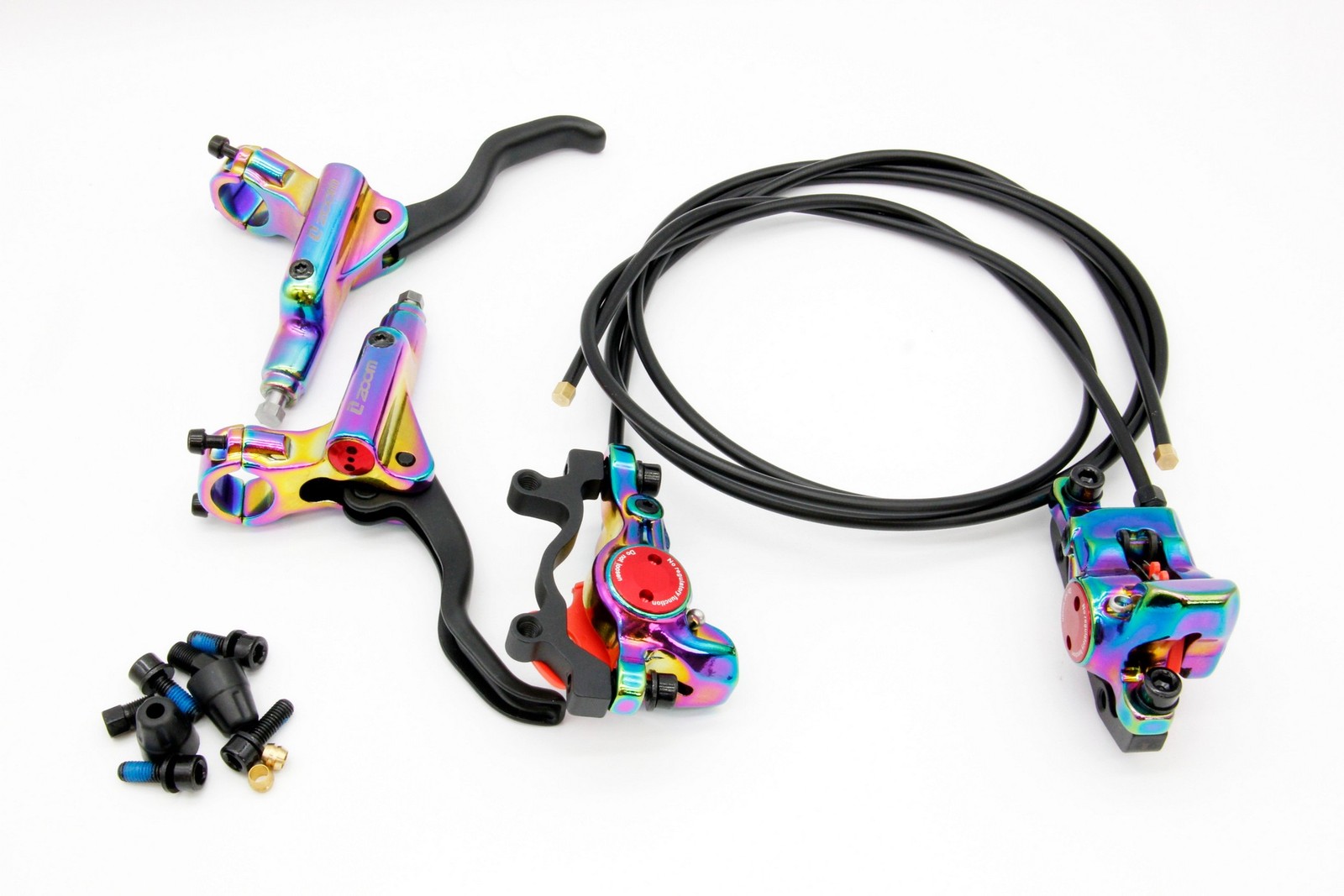 ZOOM HB975 Hydraulic Disc Brake Set MTB Bike Internal Routing Rainbow Oil Slick