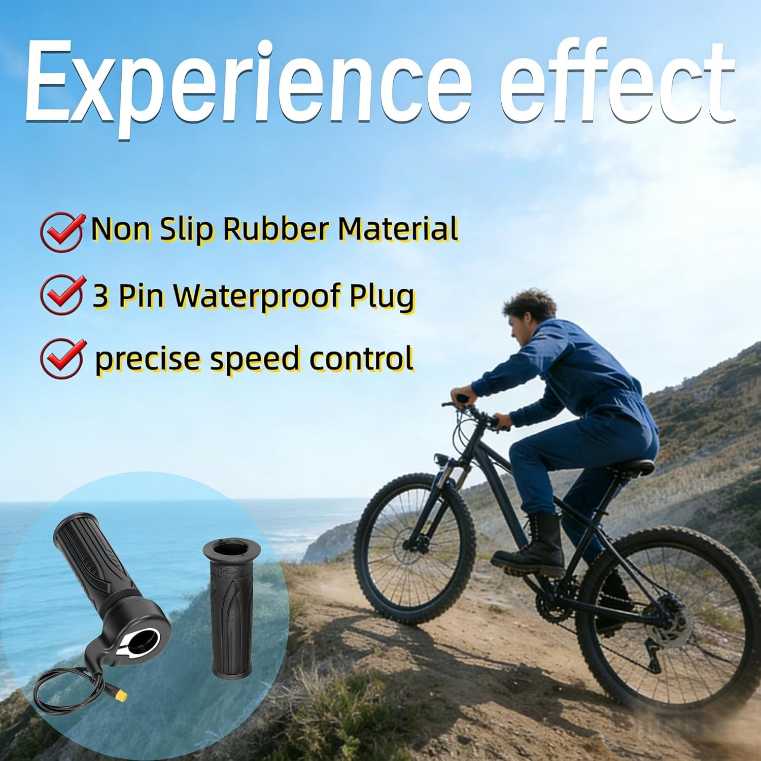 20X Full Twist Throttle Grip, for Ebike 12V-72V, 22.2Mm Handlebar, 3Pin Waterpro