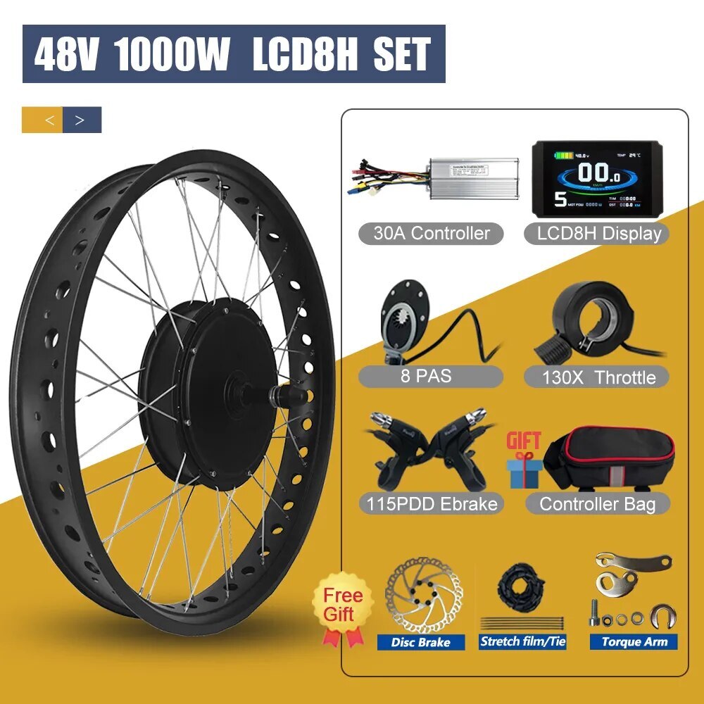 48V 1000W Rear Rotate Hub Motor Wheel for Snow Fat Tire E-bike Conversion Kit