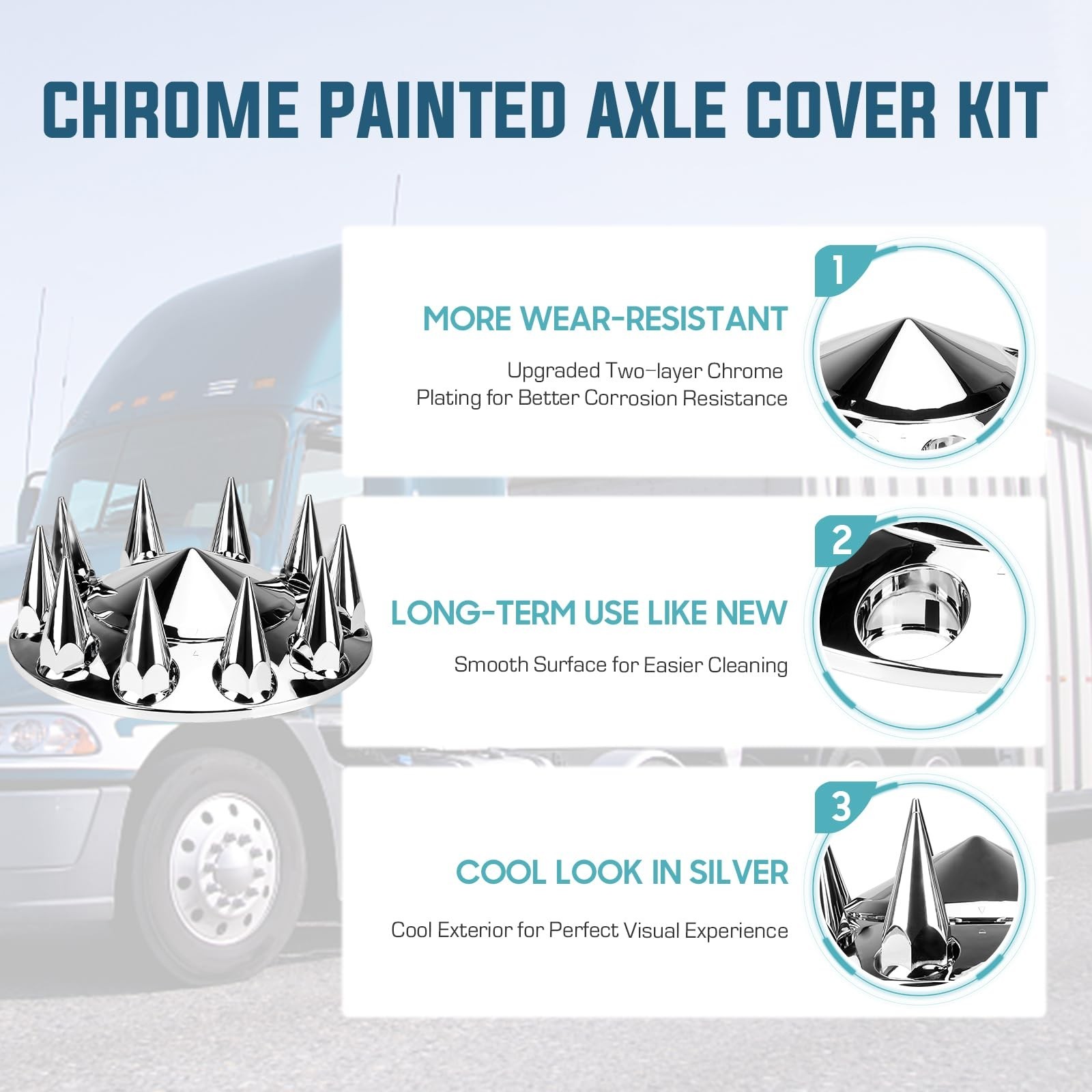 ABS Chrome Plastic Front Axle Cover Kit Spike Axle Wheel Covers 33mm Thread-O…