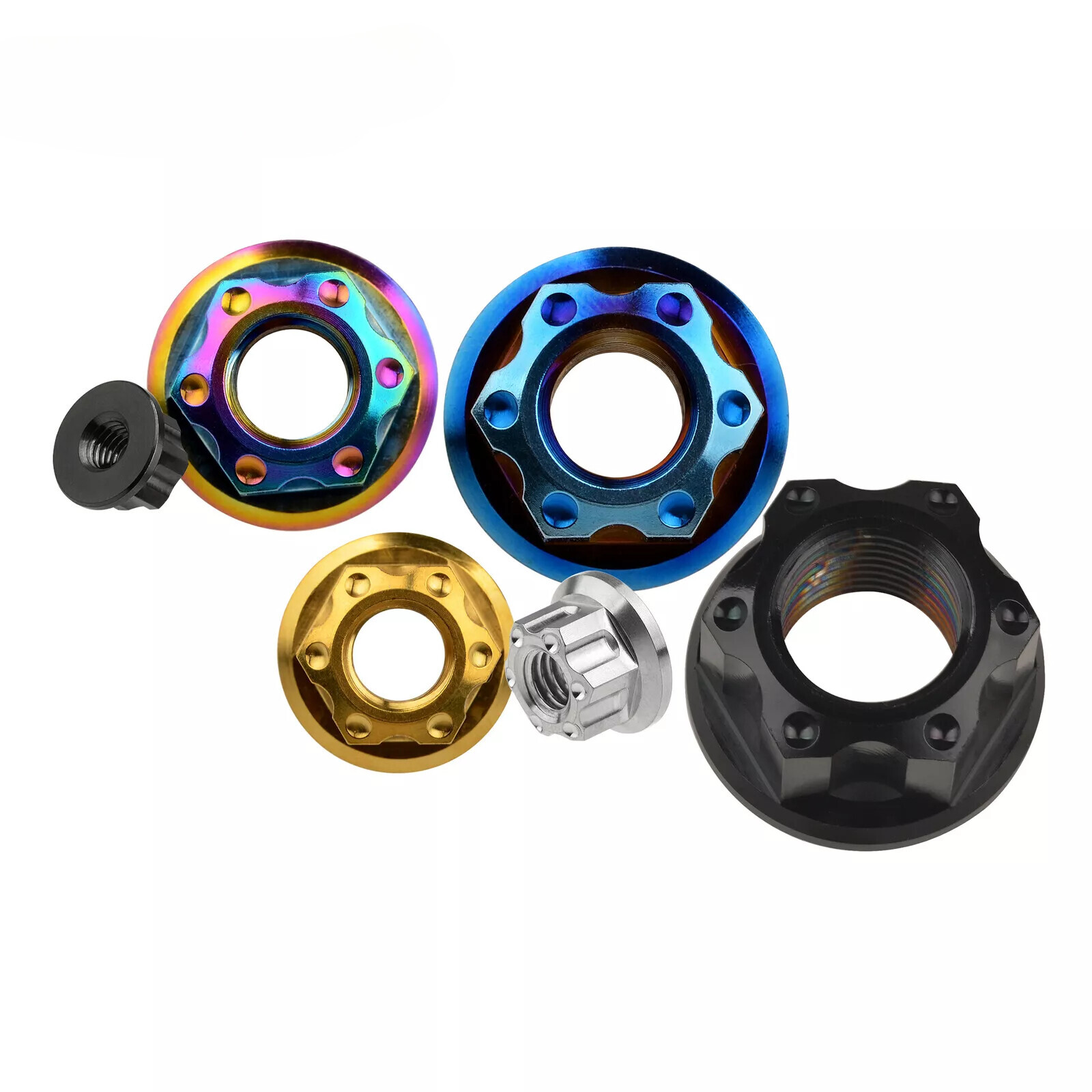 6pcs Titanium Nut M6 M8 M10 M12 M14 M16 Ti Flange Nuts for Motorcycle Rear Axle