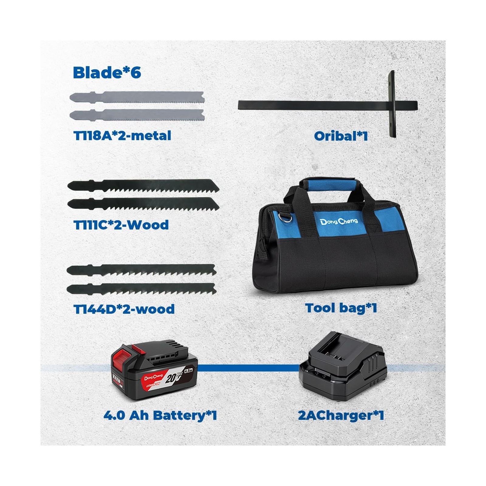 Dong Cheng 20V Brushless Jigsaw, 26mm Stroke, 800-3500 SPM, 0-45° Bevel, 6-
