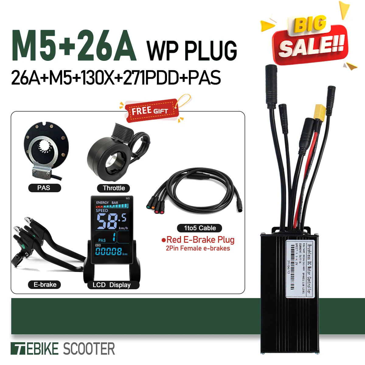 3 Mode E-bike Sinewave Controller 17A 26A 30A 40A with M5 M9 Display 250W-2000W