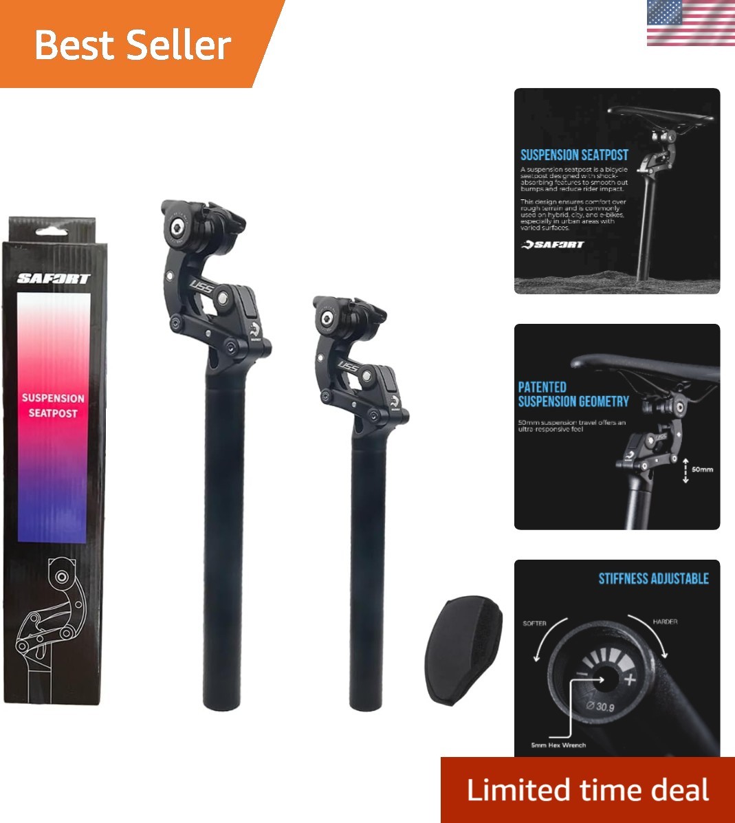 S Suspension Seatpost for eBike, USS-SP18, 27.2/28.6/30.0/30.4/30.8/30.9/31.6…
