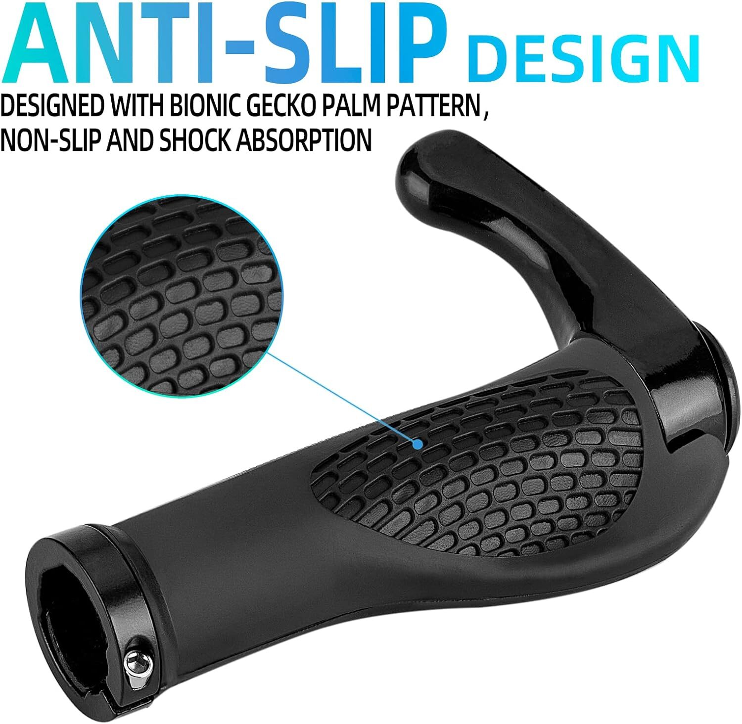 ROCKBROS Bike Handlebar Grips Rubber&Aluminum Cycling Lock-On Grips Ends Black