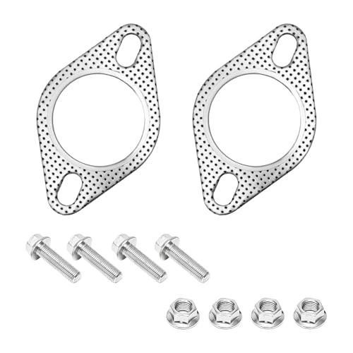 Wevdn 2 PCS Car Exhaust Gasket, 2.5 Inch 2-Bolt Exhaust Pipe Flange 2.5In