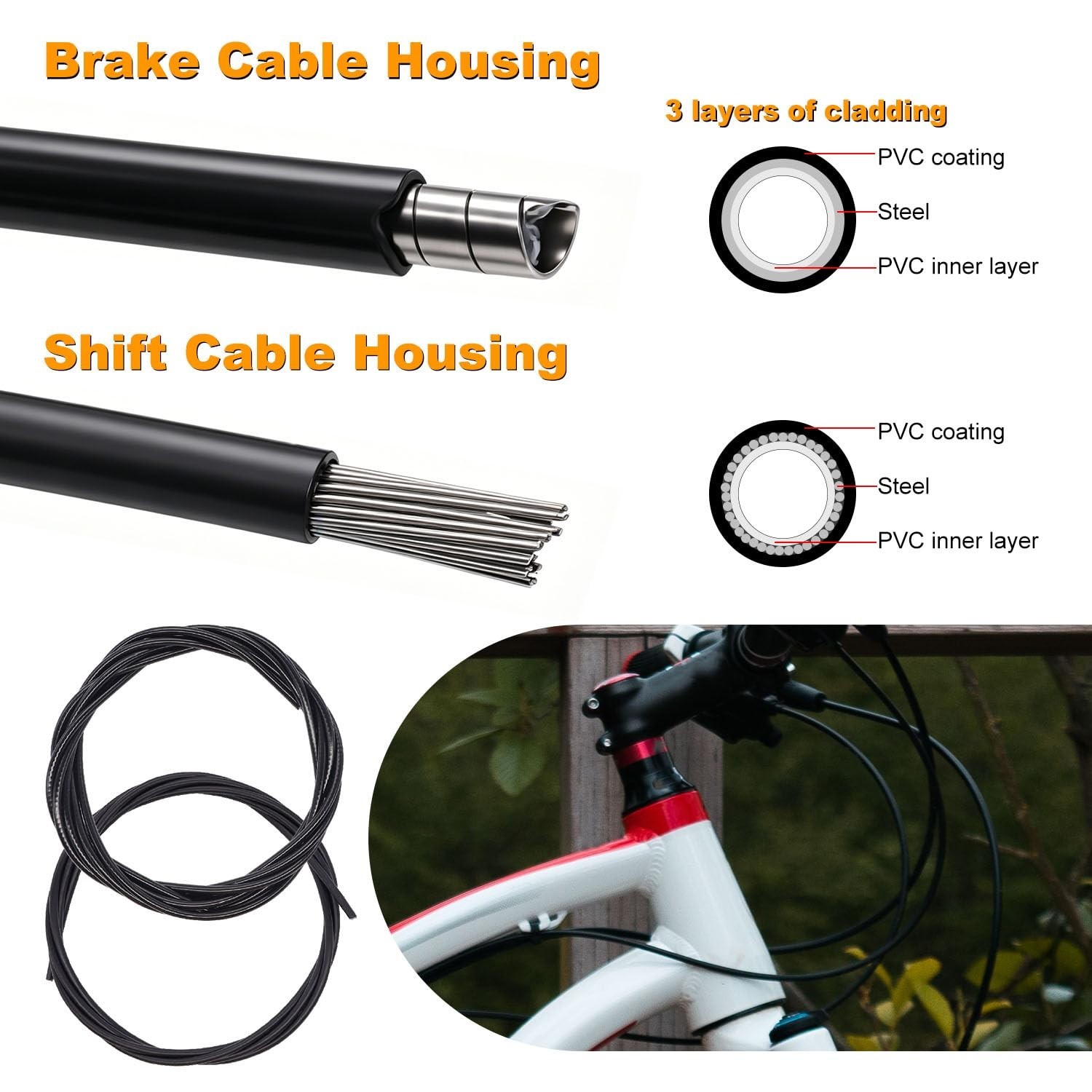 107PCS Universal Bike Cable Kit – Stainless Steel Wire Cutter, Brake & Shift Cab