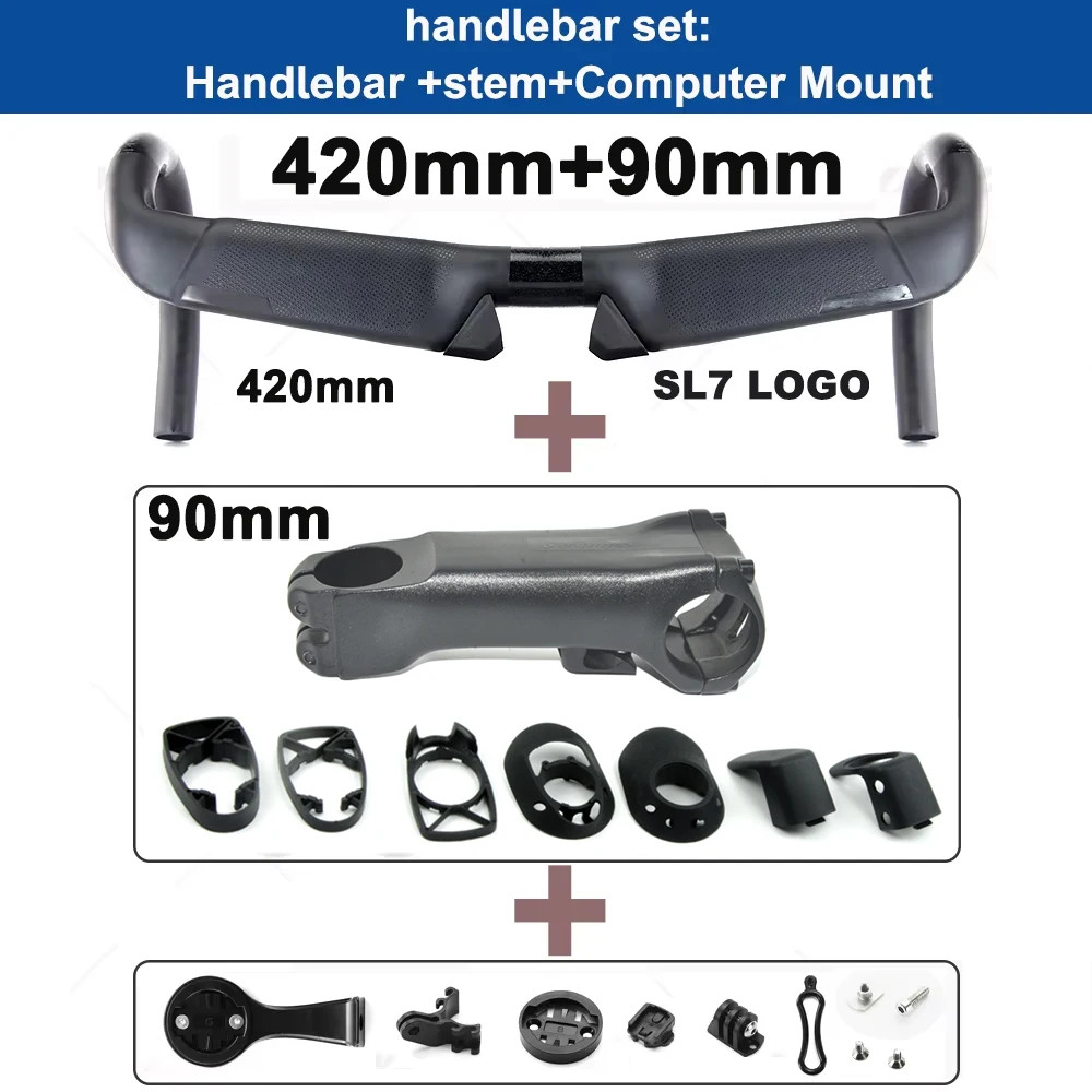 Carbon Fiber Road Bike Handlebar 31.8mm 380-440mm + Alloy Stem 80-120mm