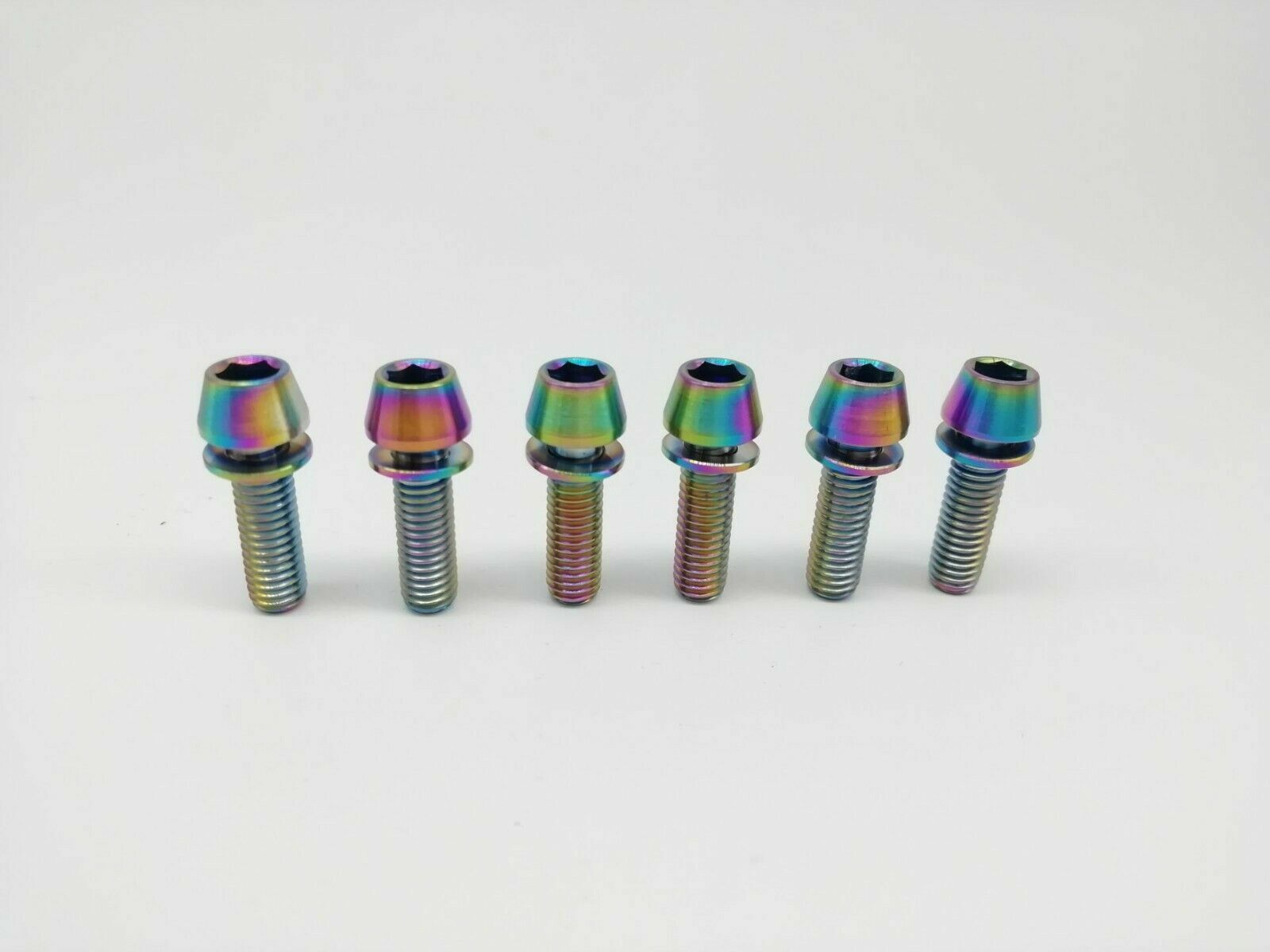 M5x16mm Titanium Ti Bike Stem Bolts Taper Head Bicycle Conical With Washers 6pcs