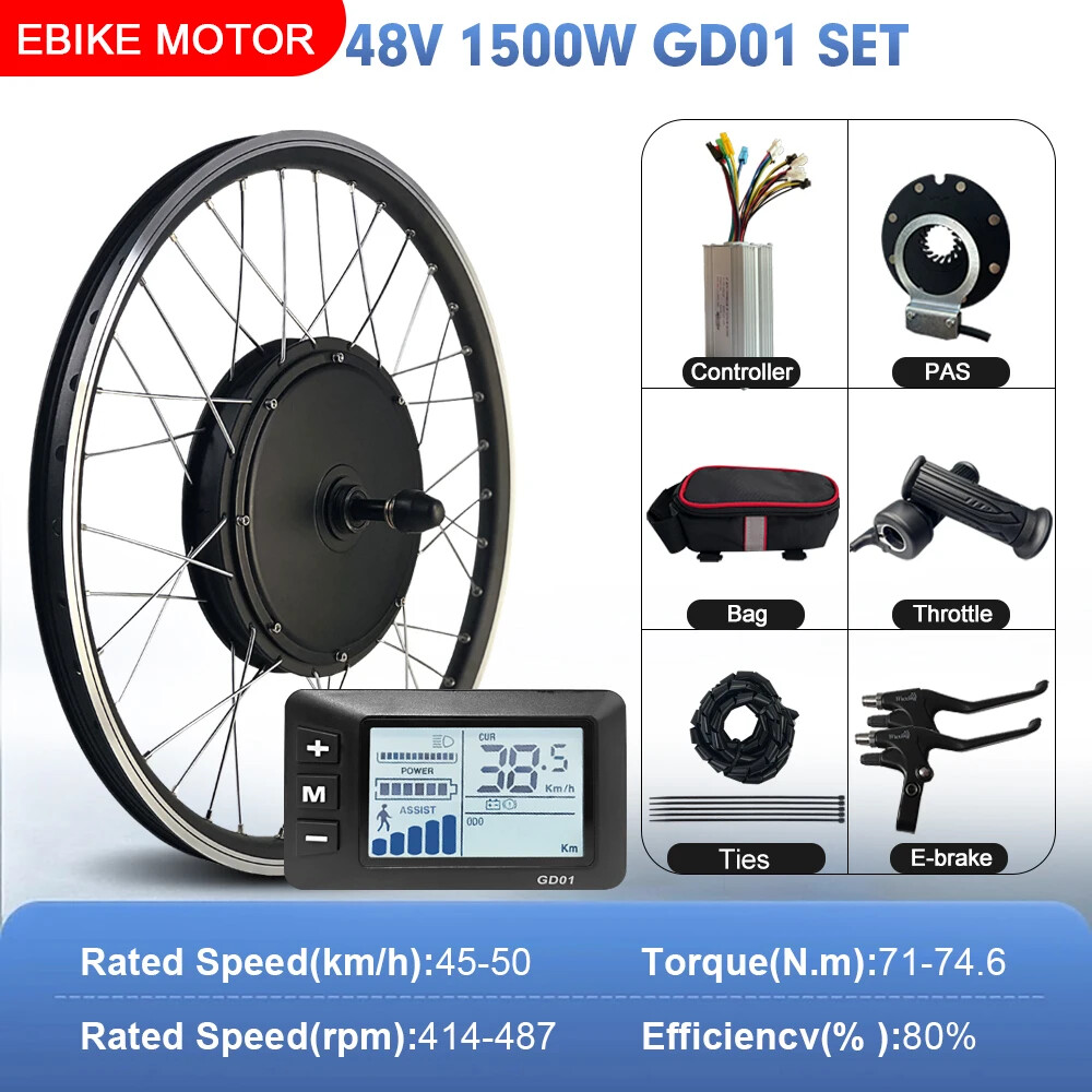 48V 1500W Mountain Electric Bike Conversion Kit Rear Rotate Wheel Hub Motor